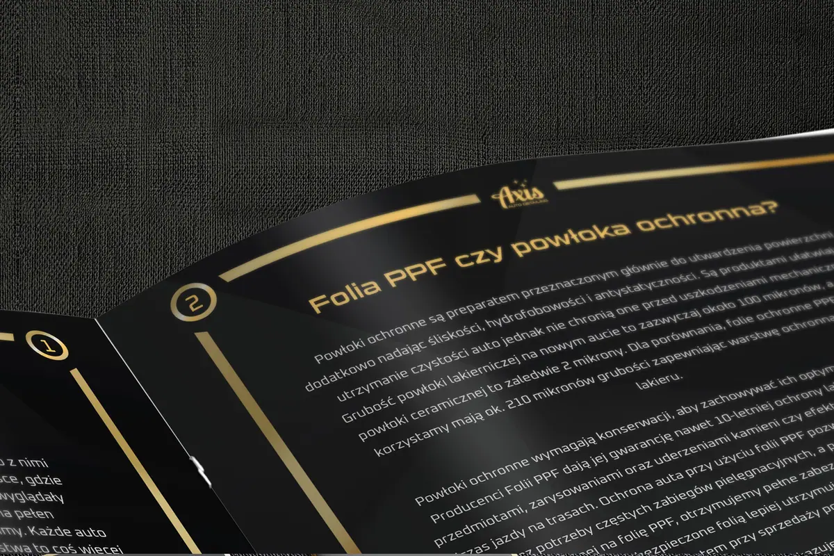 Axis Auto Detailing: rozkładówka Folia PPF czy powłoka ochronna? z numerowanymi punktami