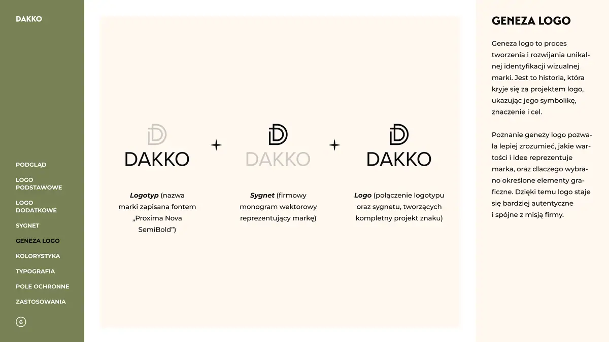 Dakko: geneza znaku, logotyp w kroju Proxima Nova i monogram z liter D tworzą logo