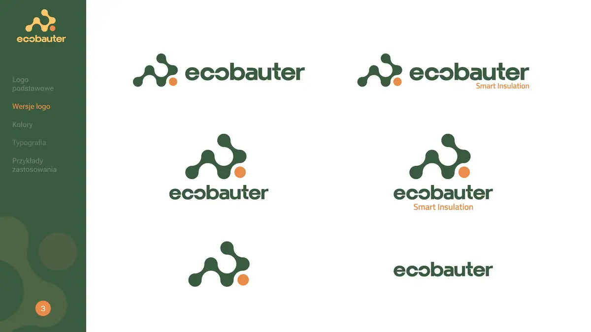 Ecobauter: sześć wersji logo: poziome i pionowe z dopiskiem i bez, sam sygnet i sam napis