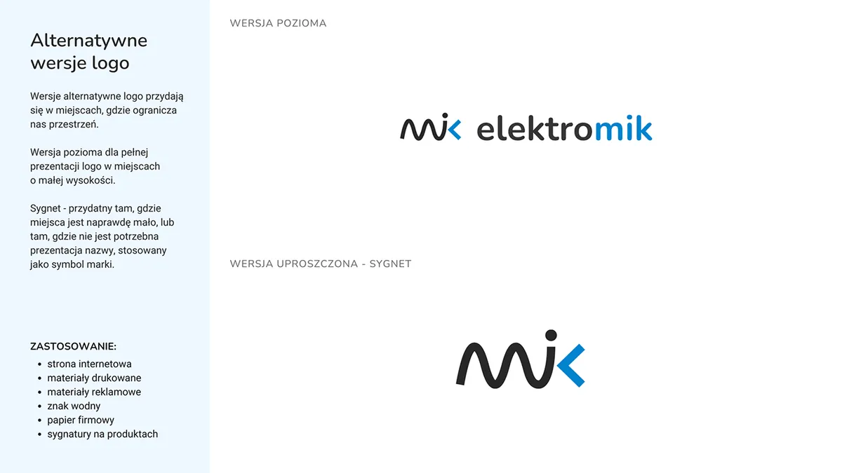 Elektromik: alternatywne wersje logo, pozioma z napisem obok sygnetu i uproszczona w postaci samego sygnetu mik