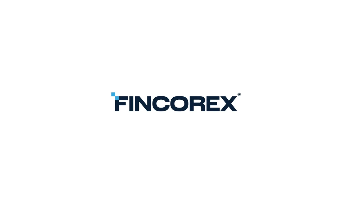 Fincorex: navy logo with blue squares by the letter F on a white background