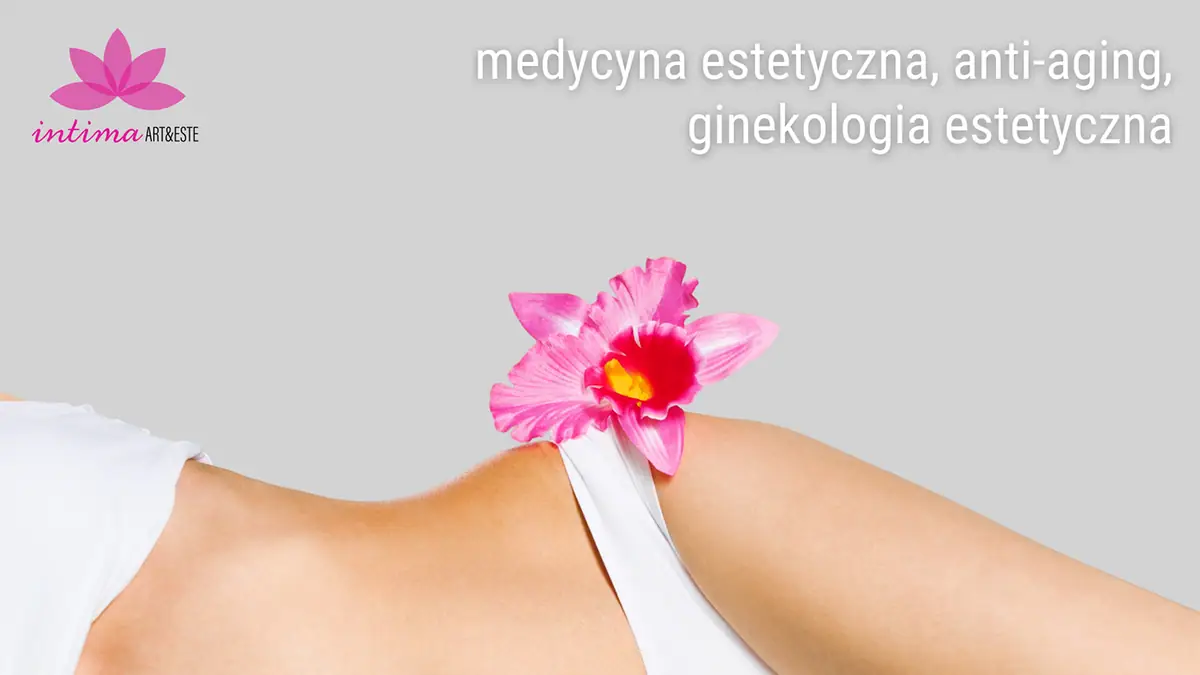 Intima Art&Este: zdjęcie z różowym storczykiem, logo i hasłem medycyna estetyczna, anti-aging