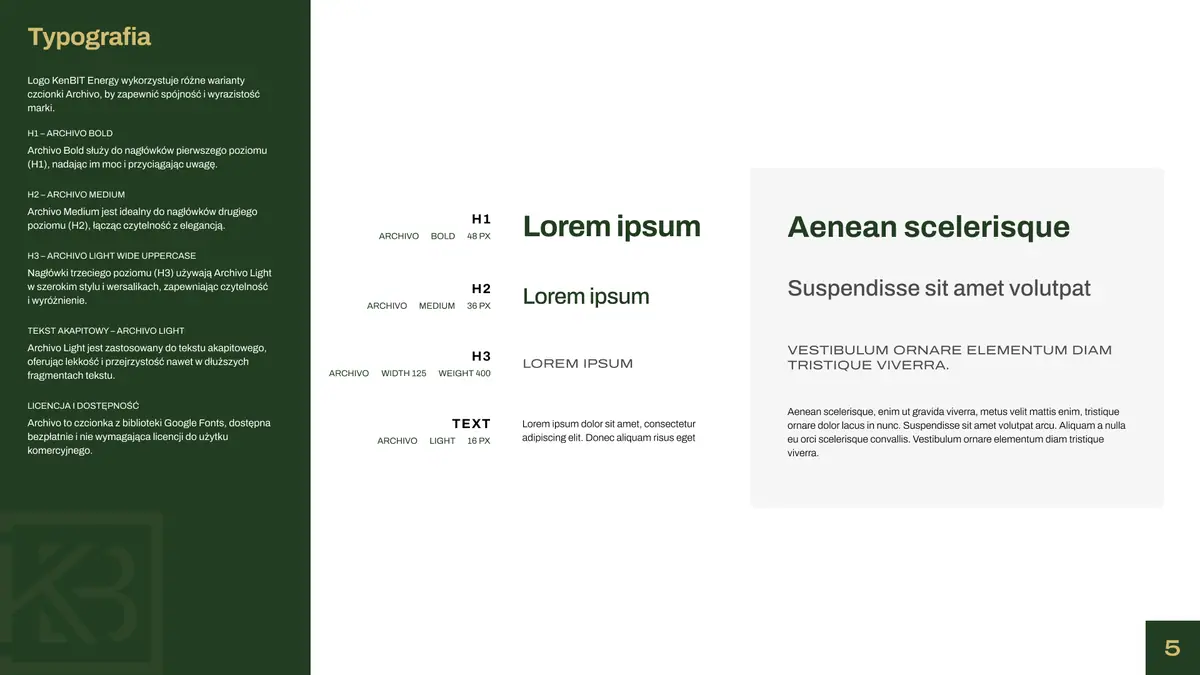 KenBIT Energy: typografia z krojem Archivo w odmianach Bold, Medium, Light Wide i Light