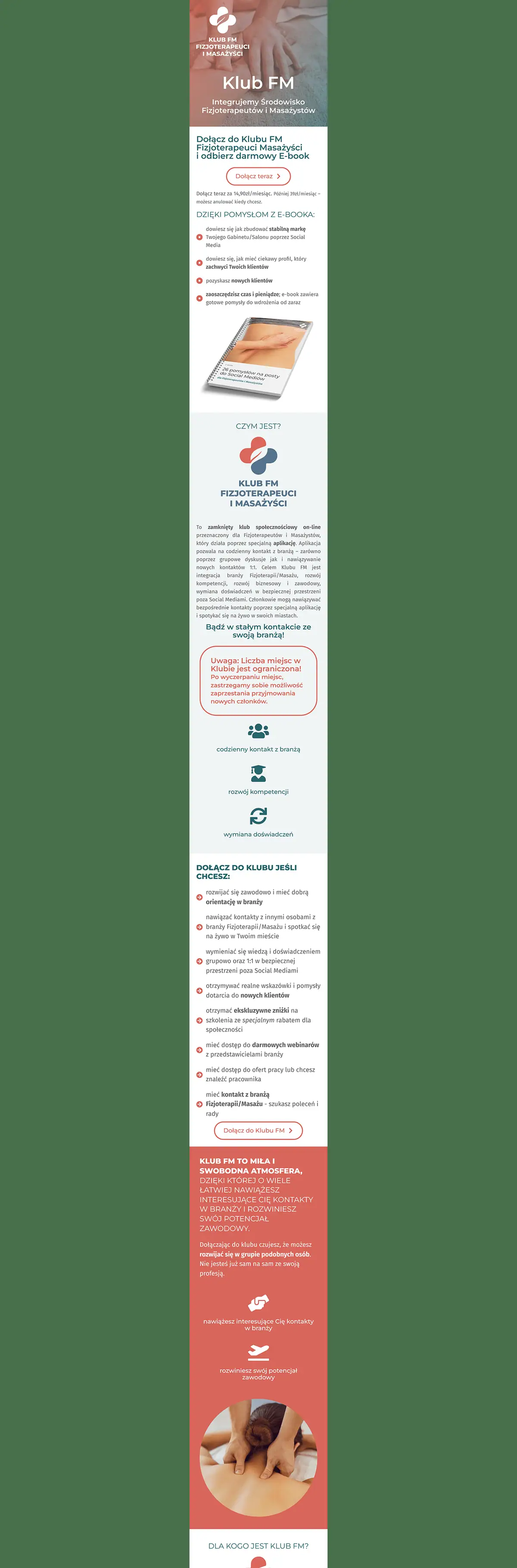 Klub FM: landing page w wersji mobilnej na zielonym tle
