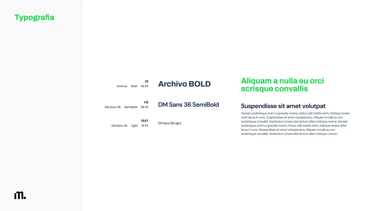 MeShape: typografia, nagłówki w krojach Archivo Bold i DM Sans SemiBold, tekst w DM Sans Light