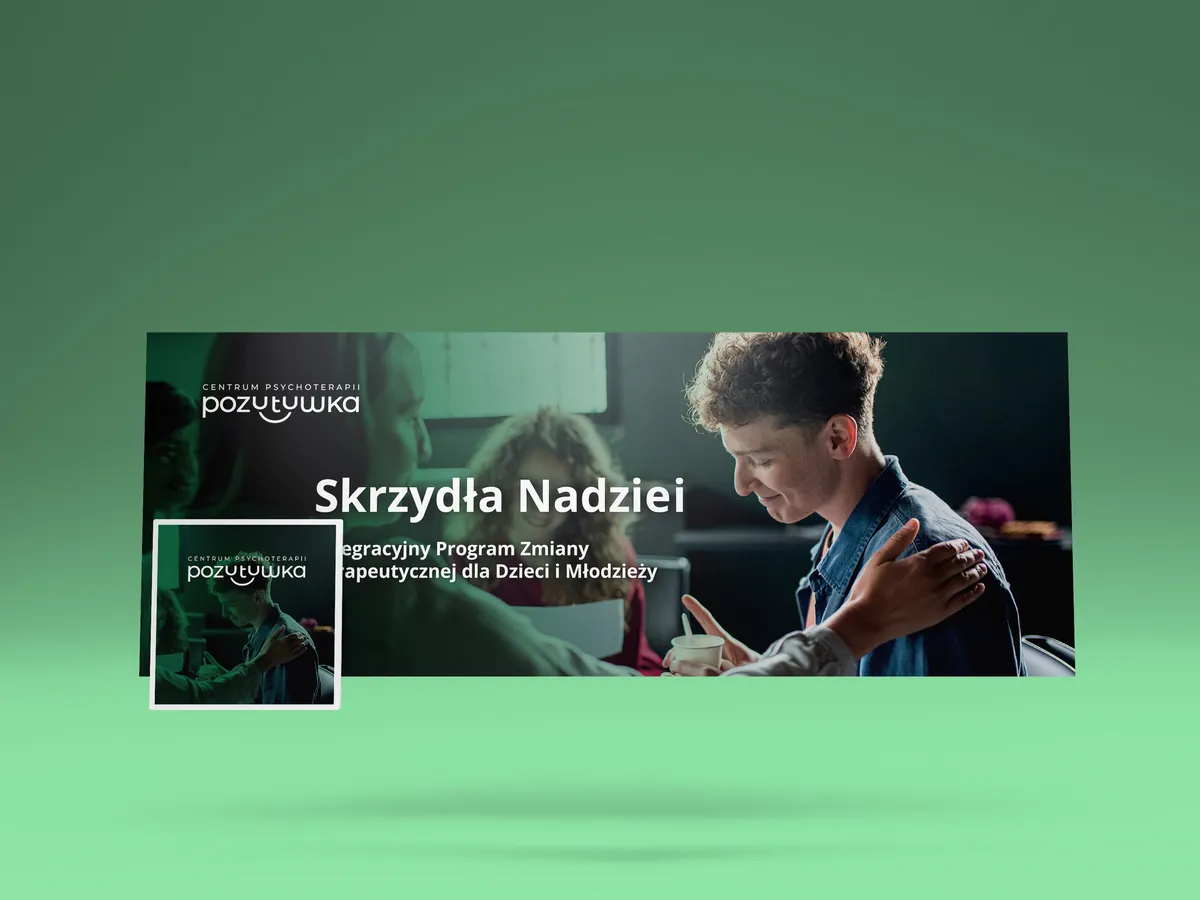 Pozytywka: Skrzydła Nadziei cover with a therapy program for children and teenagers on a light green background