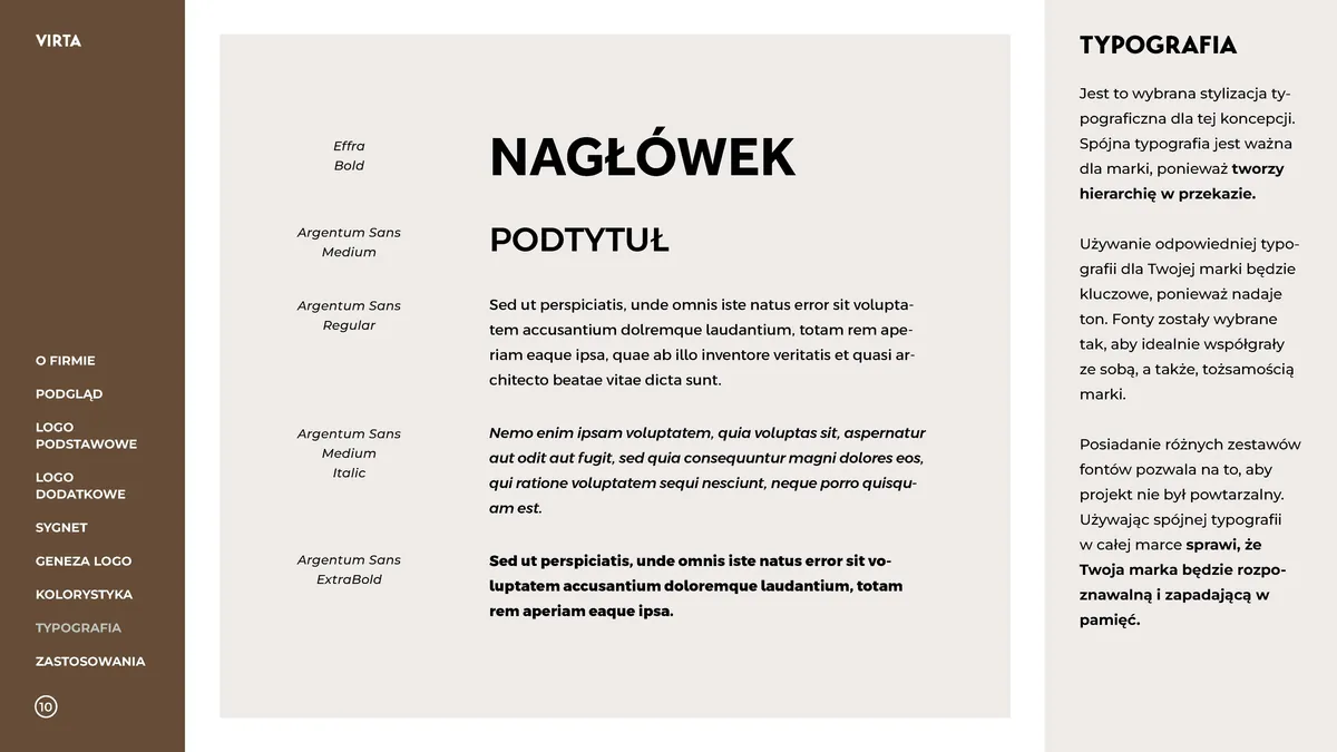 Virta: typografia, krój Effra Bold do nagłówków i Argentum Sans w kilku odmianach do tekstu